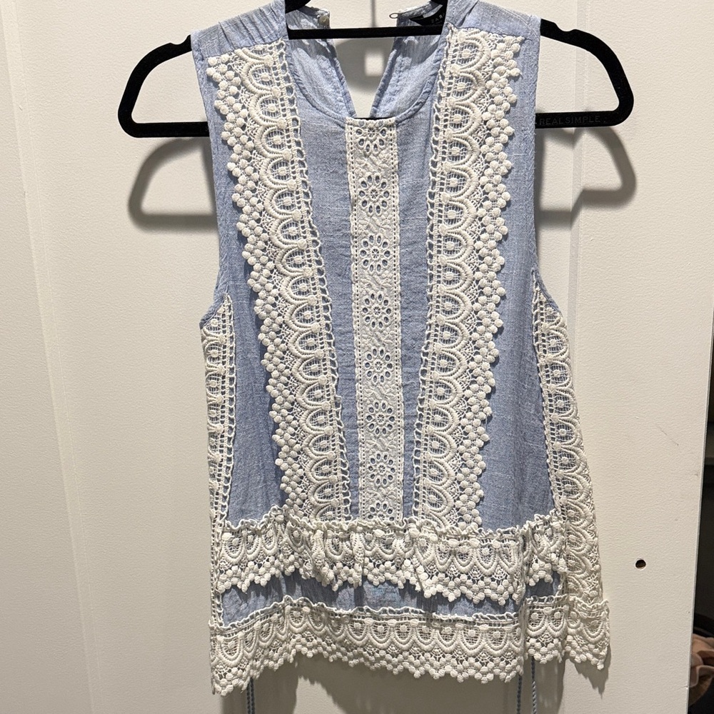 Zara Blue and White Lace Blouse